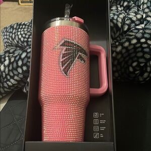 Pink Rhinestone Tumbler with Handle Atlanta Falcons logo
